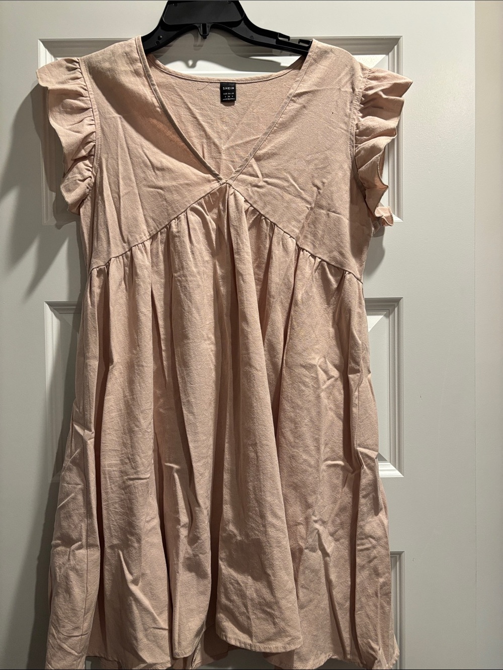 SHEIN Blush Pink Flutter Sleeve V-Neck Babydoll Dress